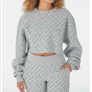 Champion Reverse Weave Allover Print Cropped Crewneck Sweatshirt